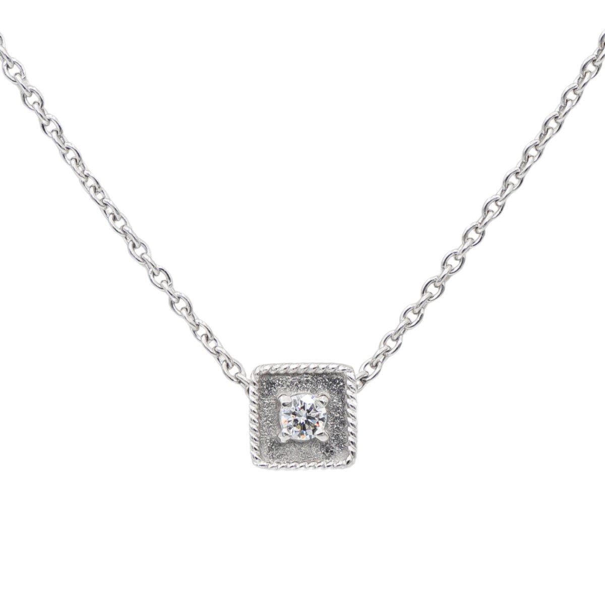 Collier Pendentif carré en or blanc et diamant - Castafiore