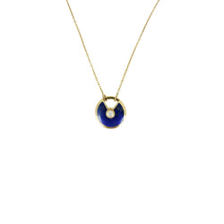 Collier Pendentif CARTIER "Amulette" MM en or jaune, lapis lazuli et diamant - Castafiore
