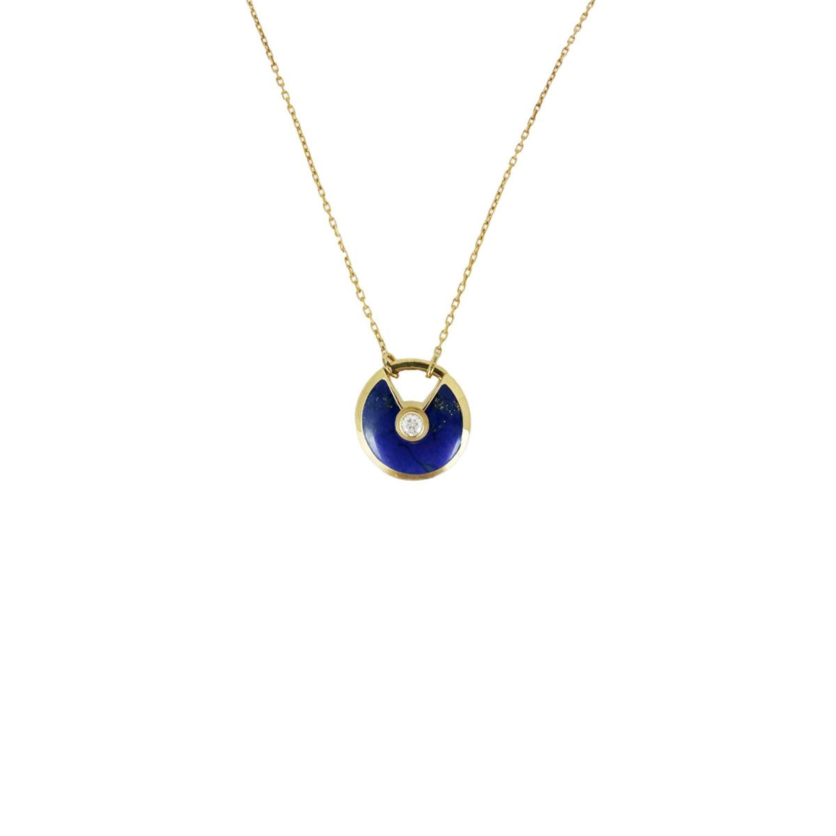 Collier Pendentif CARTIER "Amulette" MM en or jaune, lapis lazuli et diamant - Castafiore