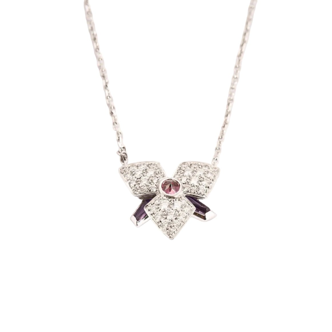 Collier Pendentif CARTIER "Caresse d'Orchidée" en or blanc, améthystes, tourmaline et diamants - Castafiore