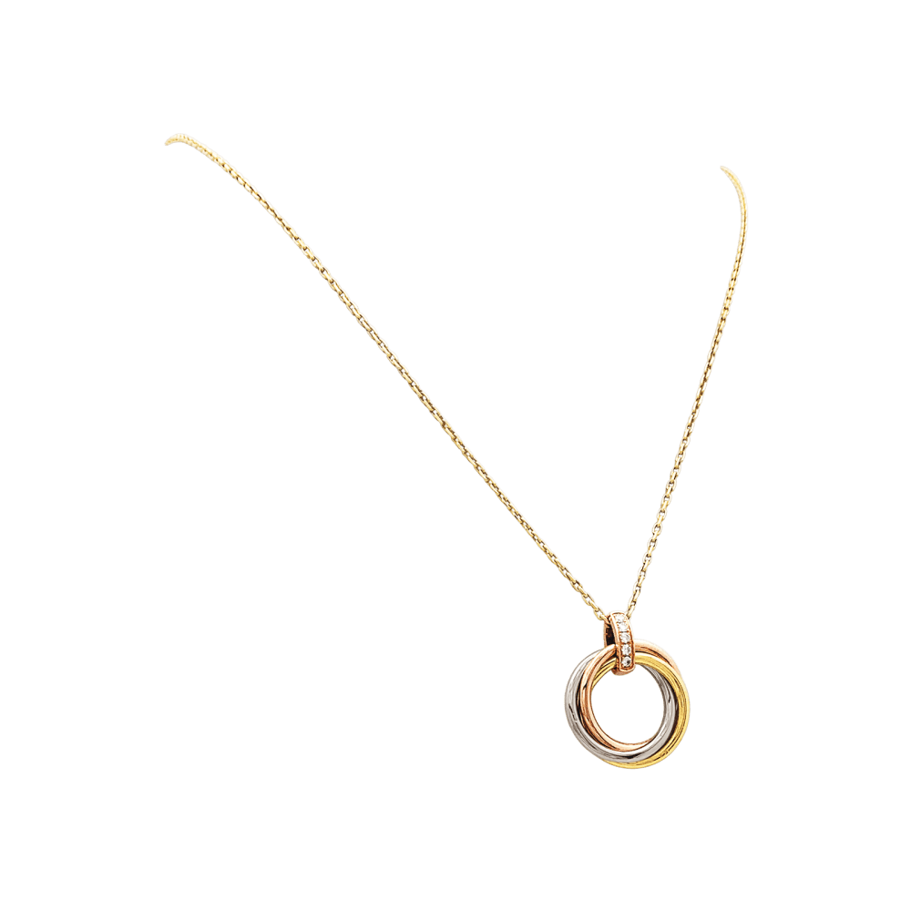 Necklace Cartier, "Trinity", three golds, diamonds.