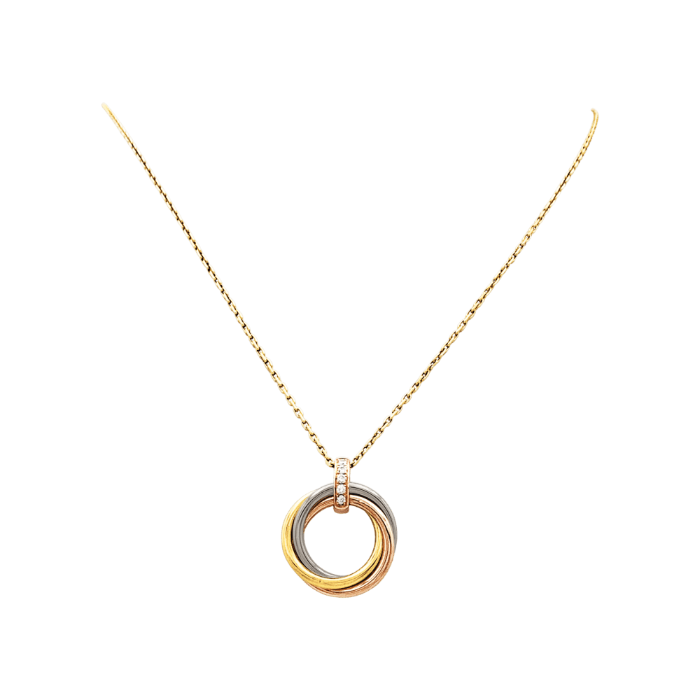 Necklace Cartier, "Trinity", three golds, diamonds.