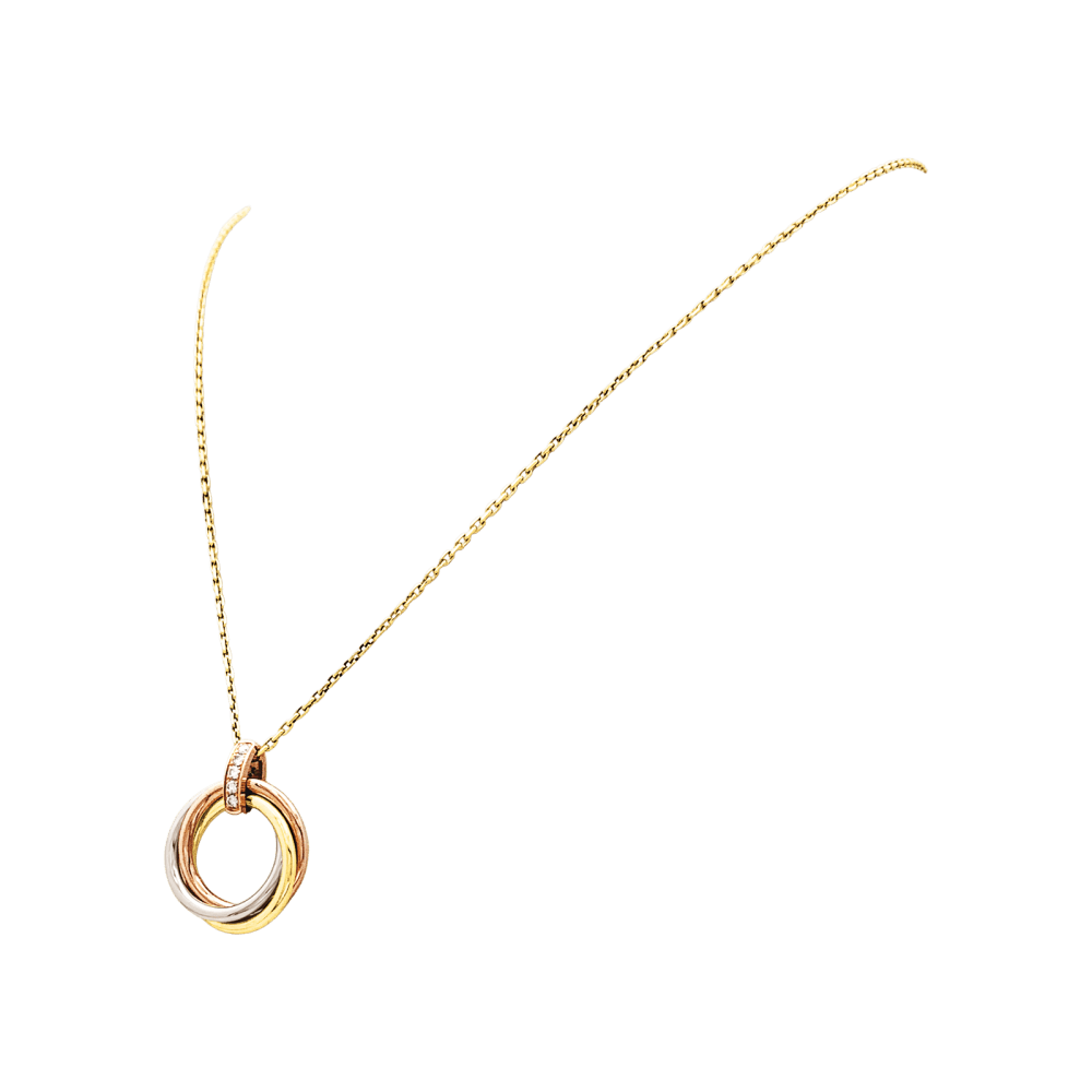 Necklace Cartier, "Trinity", three golds, diamonds.