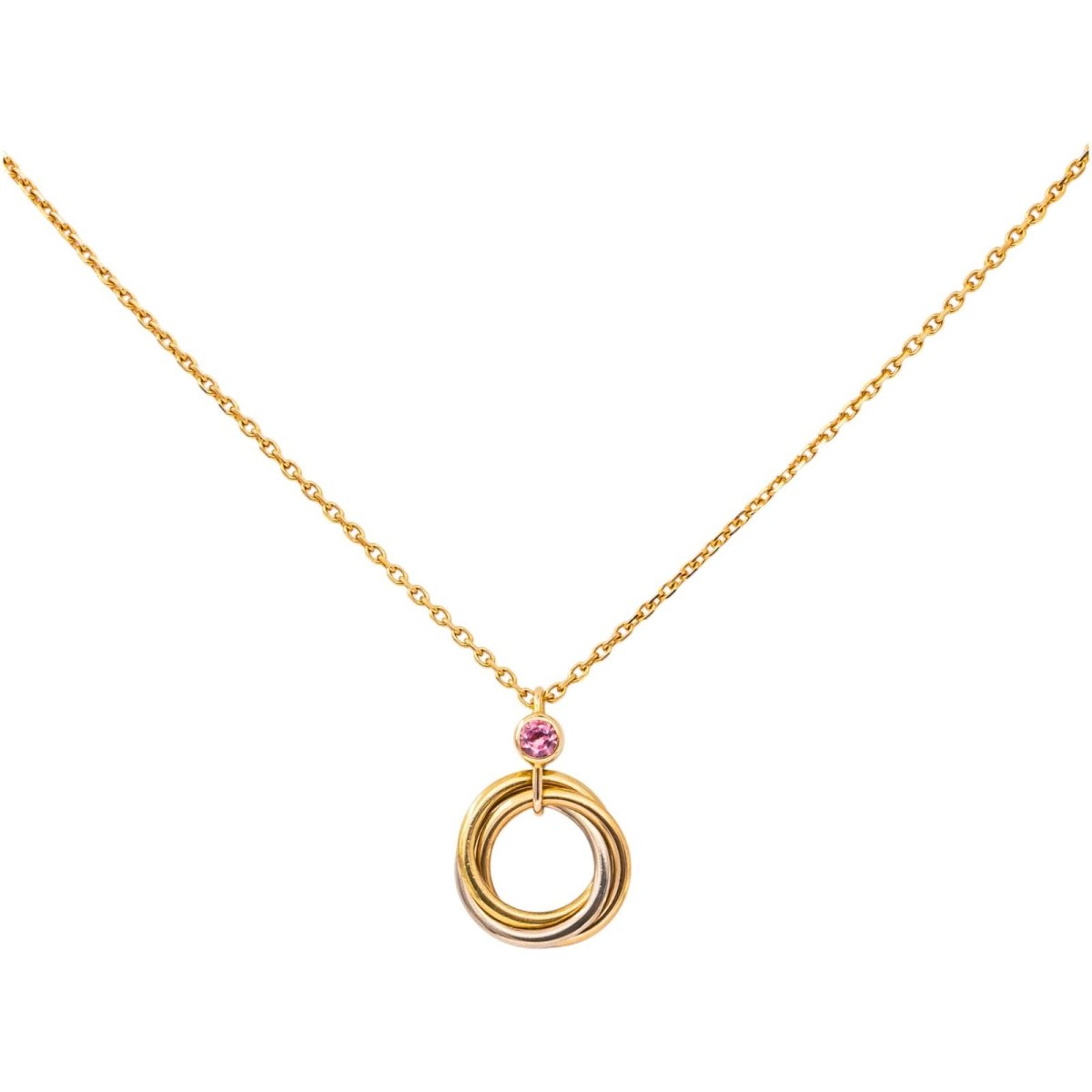 Collier Pendentif CARTIER "Trinity" en or blanc, or jaune, or rose et saphir - Castafiore