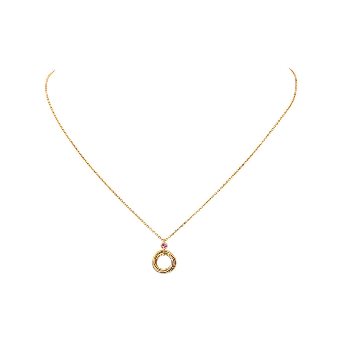 Collier Pendentif CARTIER "Trinity" en or blanc, or jaune, or rose et saphir - Castafiore