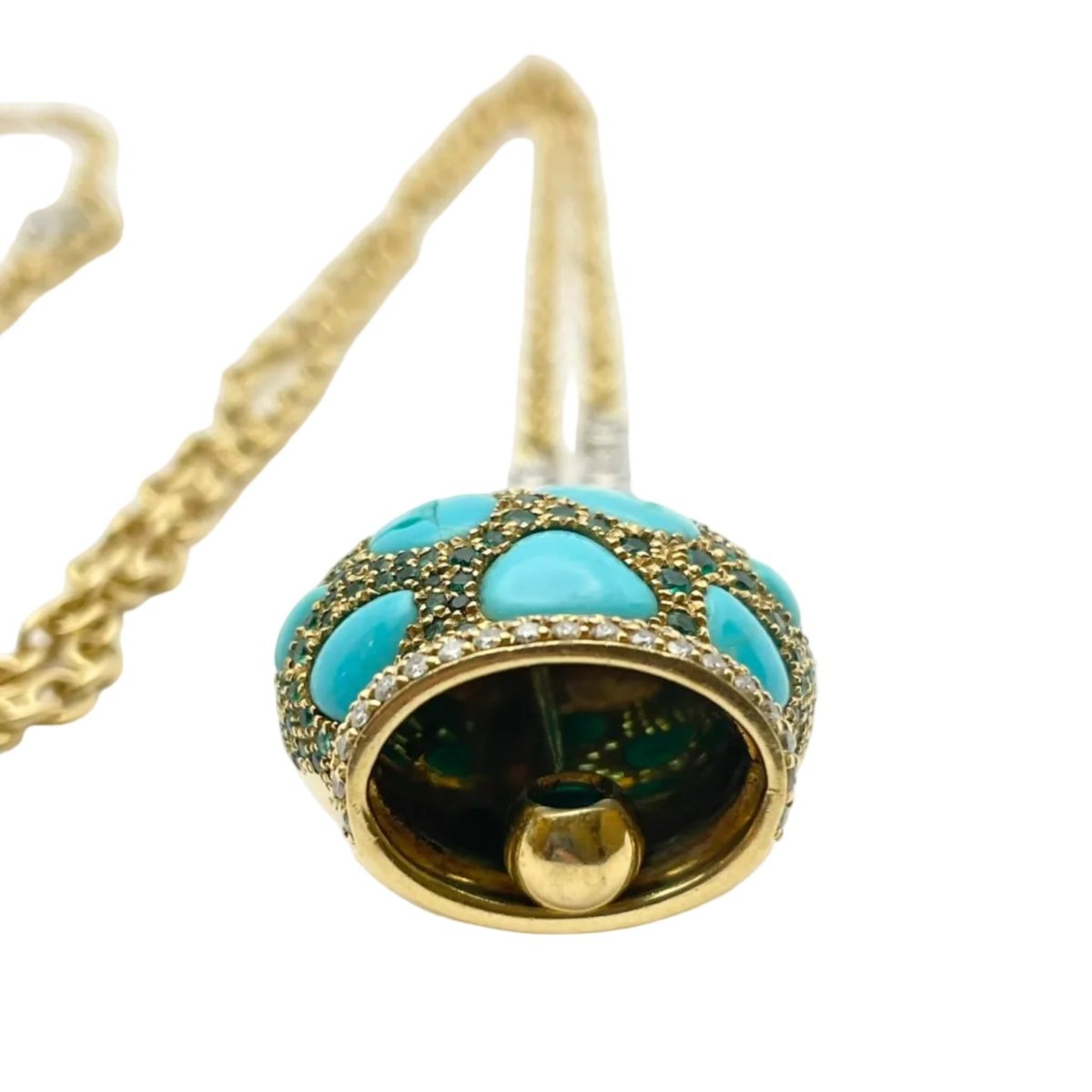 Collier Pendentif CHANTECLER en or blanc, or jaune, tsavorites, turquoises et diamants - Castafiore