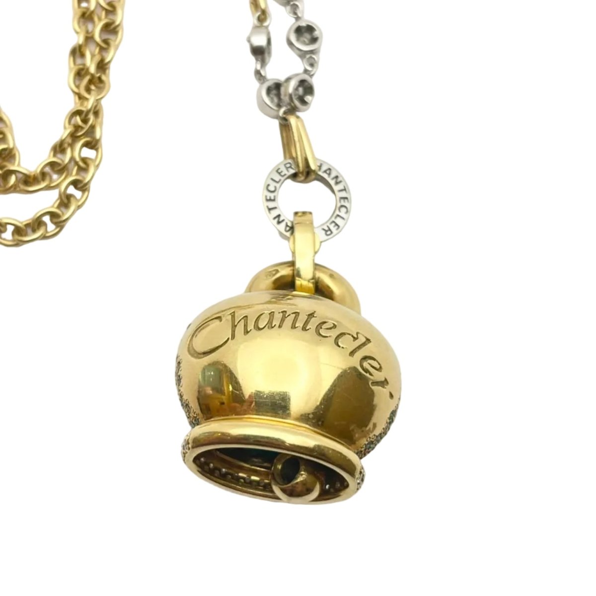 Collier Pendentif CHANTECLER en or blanc, or jaune, tsavorites, turquoises et diamants - Castafiore