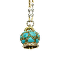 Collier Pendentif CHANTECLER en or blanc, or jaune, tsavorites, turquoises et diamants - Castafiore