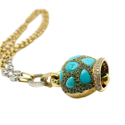 Collier Pendentif CHANTECLER en or blanc, or jaune, tsavorites, turquoises et diamants - Castafiore