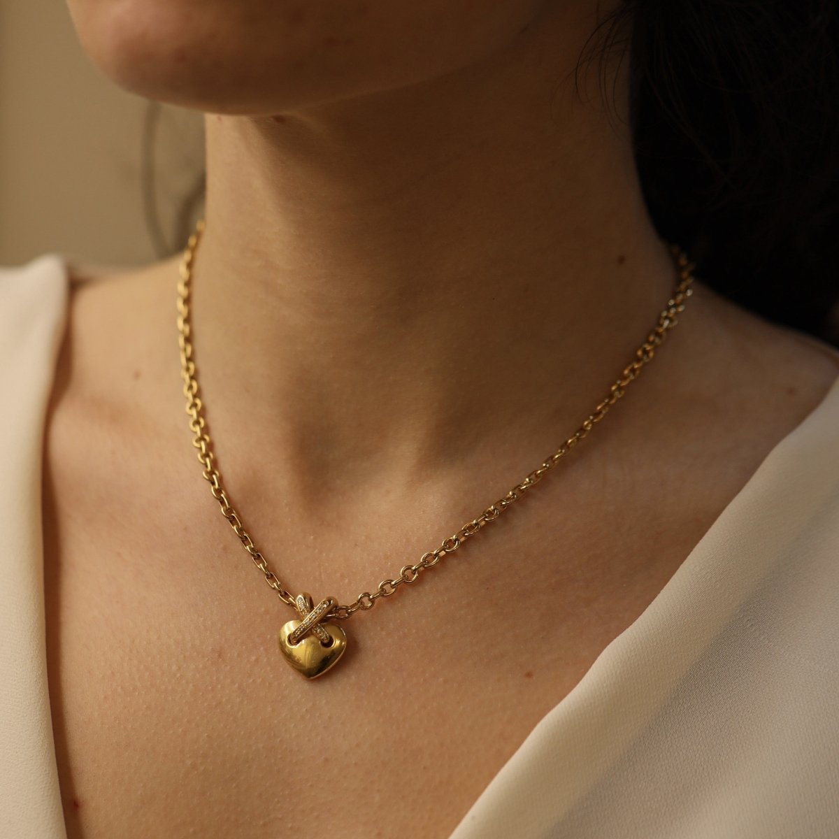 Necklace pendant Chaumet Lien Moyen - 18k yellow gold - diamonds 0.10 ct