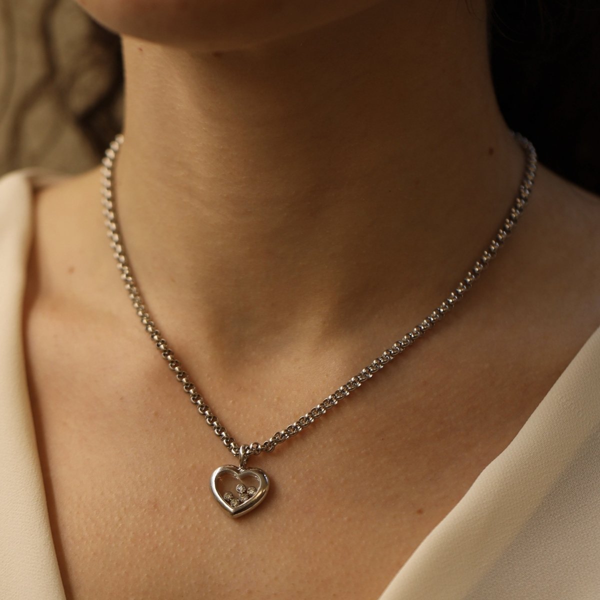 Necklace pendant Chopard Happy Diamonds - 18k white gold - 5 diamonds - 40 cm