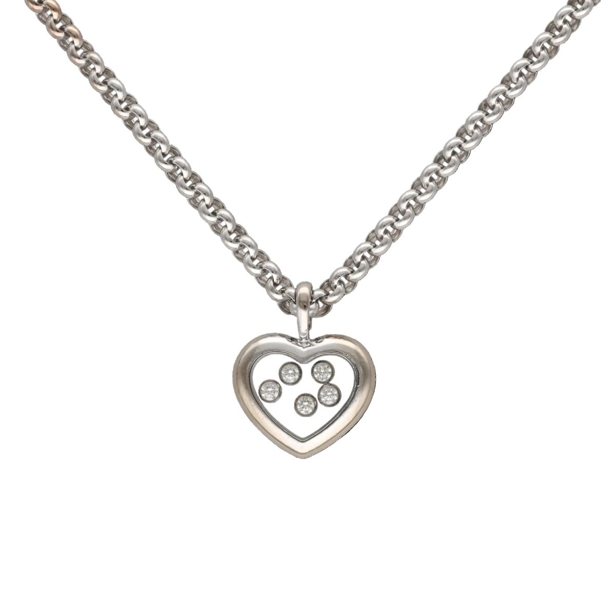 Necklace pendant Chopard Happy Diamonds - 18k white gold - 5 diamonds - 40 cm