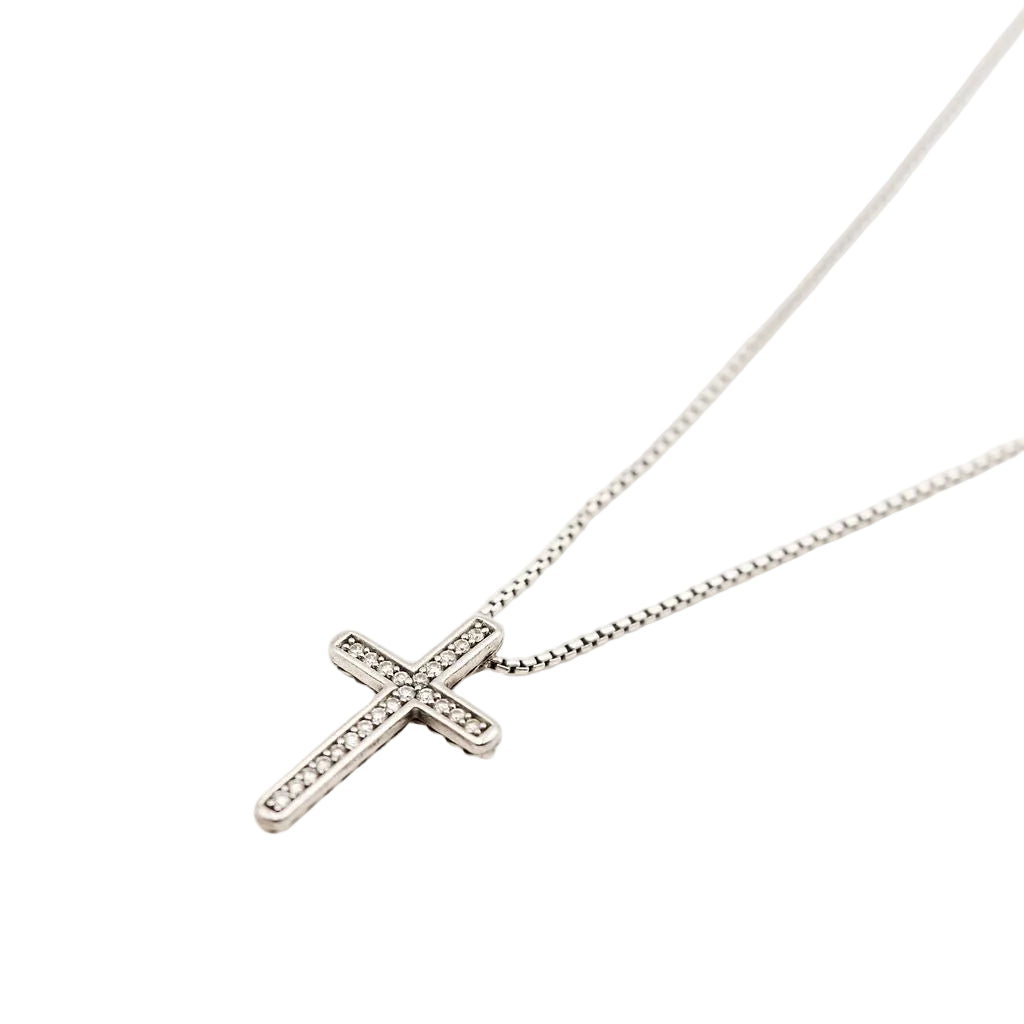 Collier Pendentif Croix DAVID YURMAN en argent et diamants - Castafiore