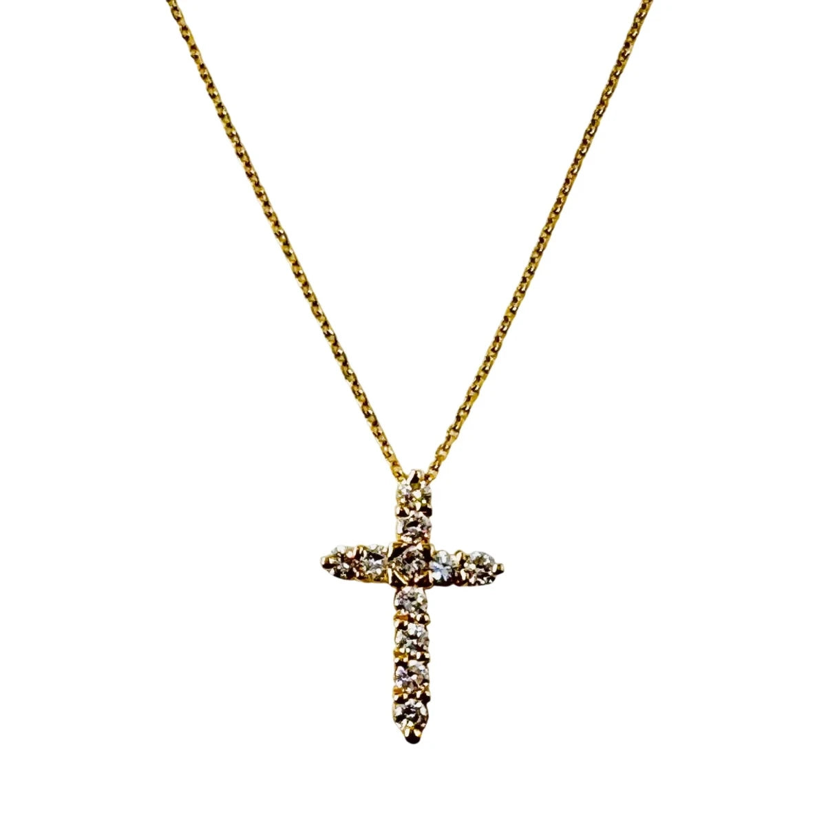 Collier Pendentif Croix en or jaune et diamants - Castafiore