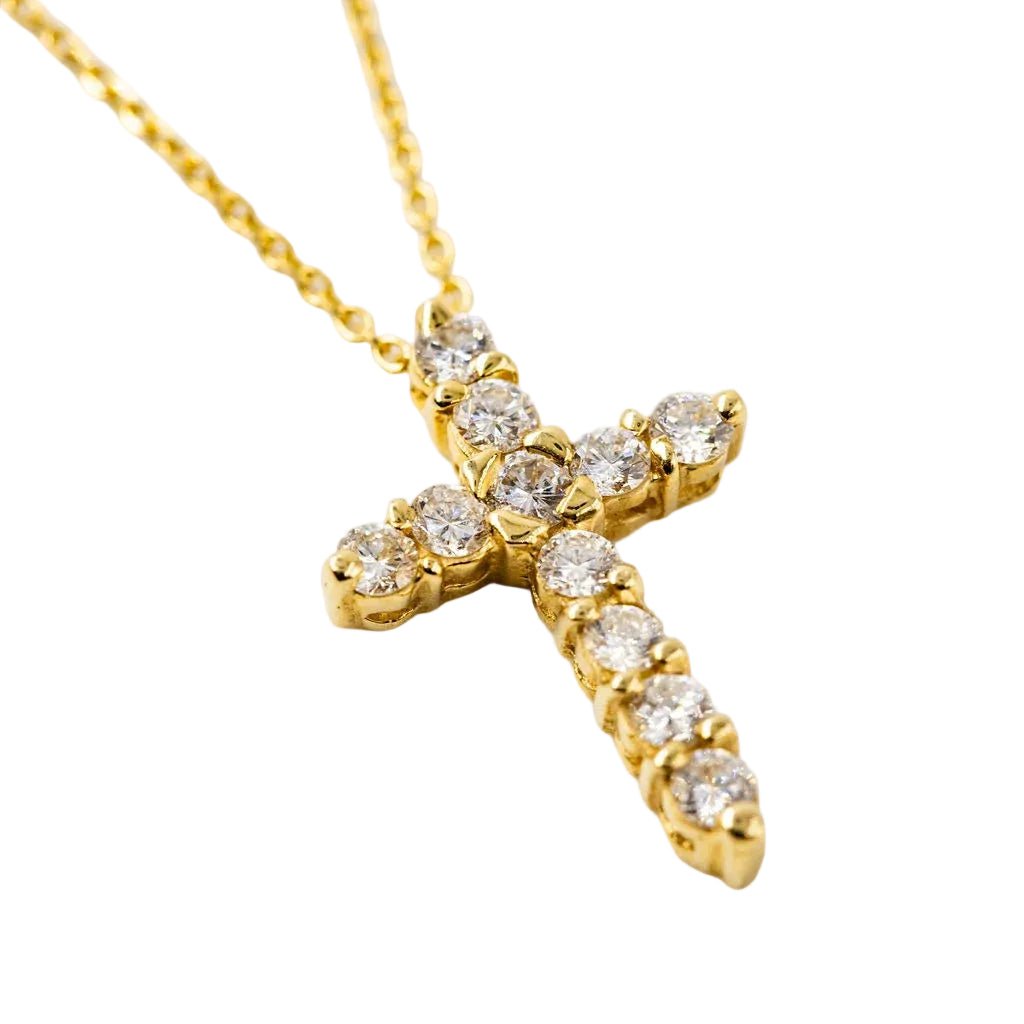 Collier Pendentif Croix en or jaune et diamants - Castafiore