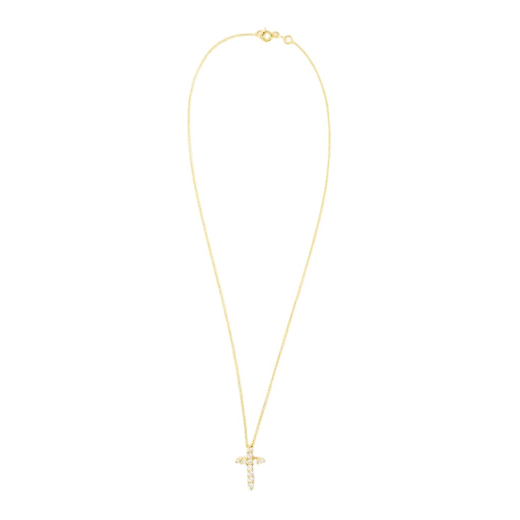 Collier Pendentif Croix en or jaune et diamants - Castafiore