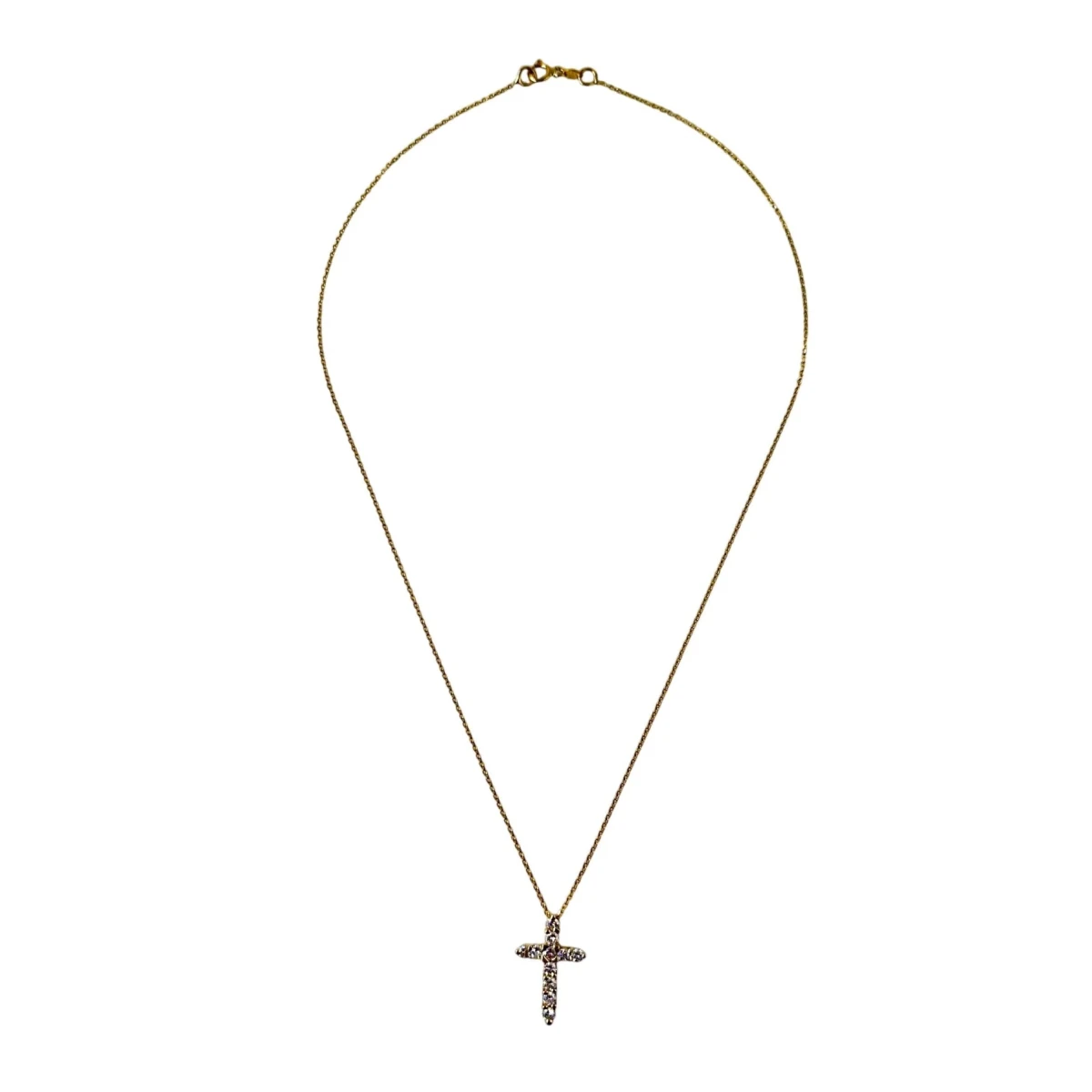 Collier Pendentif Croix en or jaune et diamants - Castafiore