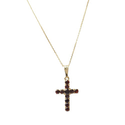 Collier pendentif croix en or jaune et grenats - Castafiore