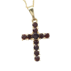 Collier pendentif croix en or jaune et grenats - Castafiore