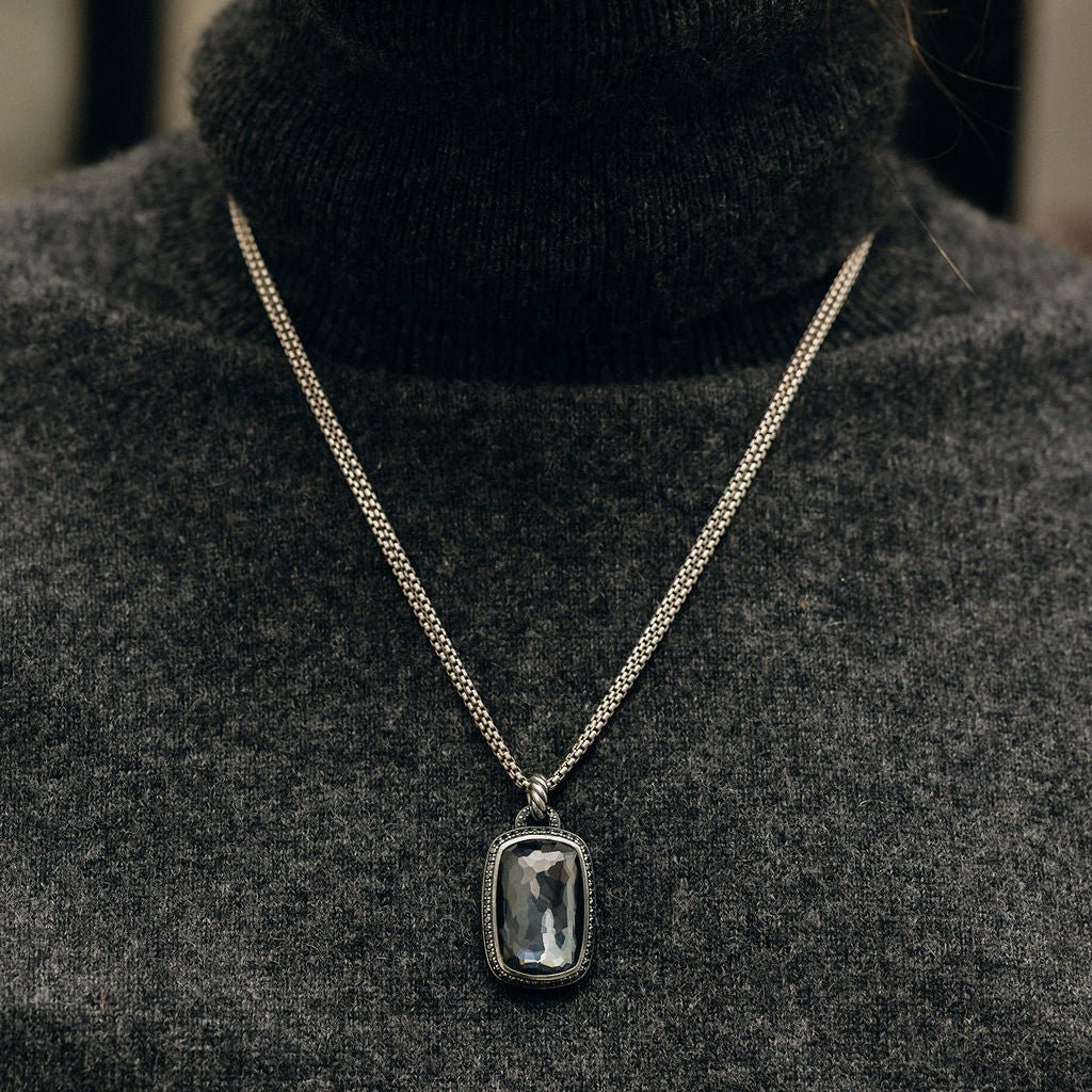Collier Pendentif DAVID YURMAN "Albion Enhancer" en argent, hématite et diamants - Castafiore