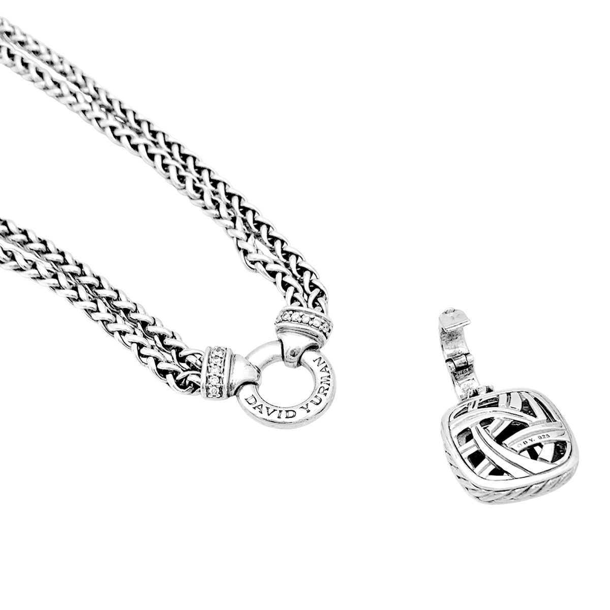 Collier Pendentif DAVID YURMAN "Grand Albion" en argent, hématite et diamants - Castafiore