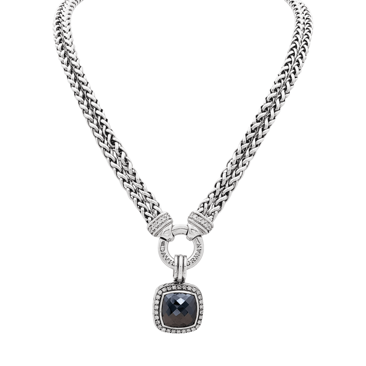 Collier Pendentif DAVID YURMAN "Grand Albion" en argent, hématite et diamants - Castafiore