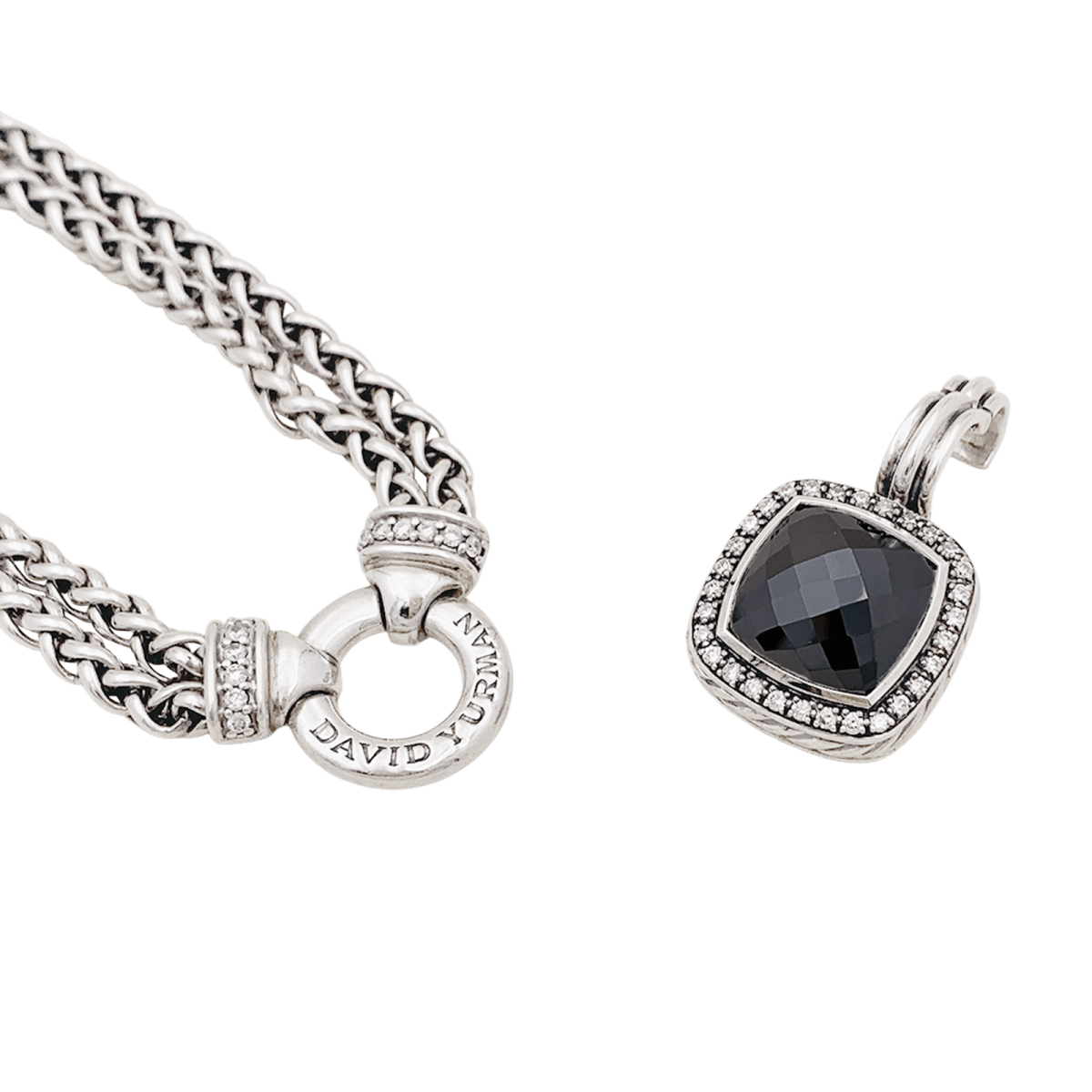 Collier Pendentif DAVID YURMAN "Grand Albion" en argent, hématite et diamants - Castafiore