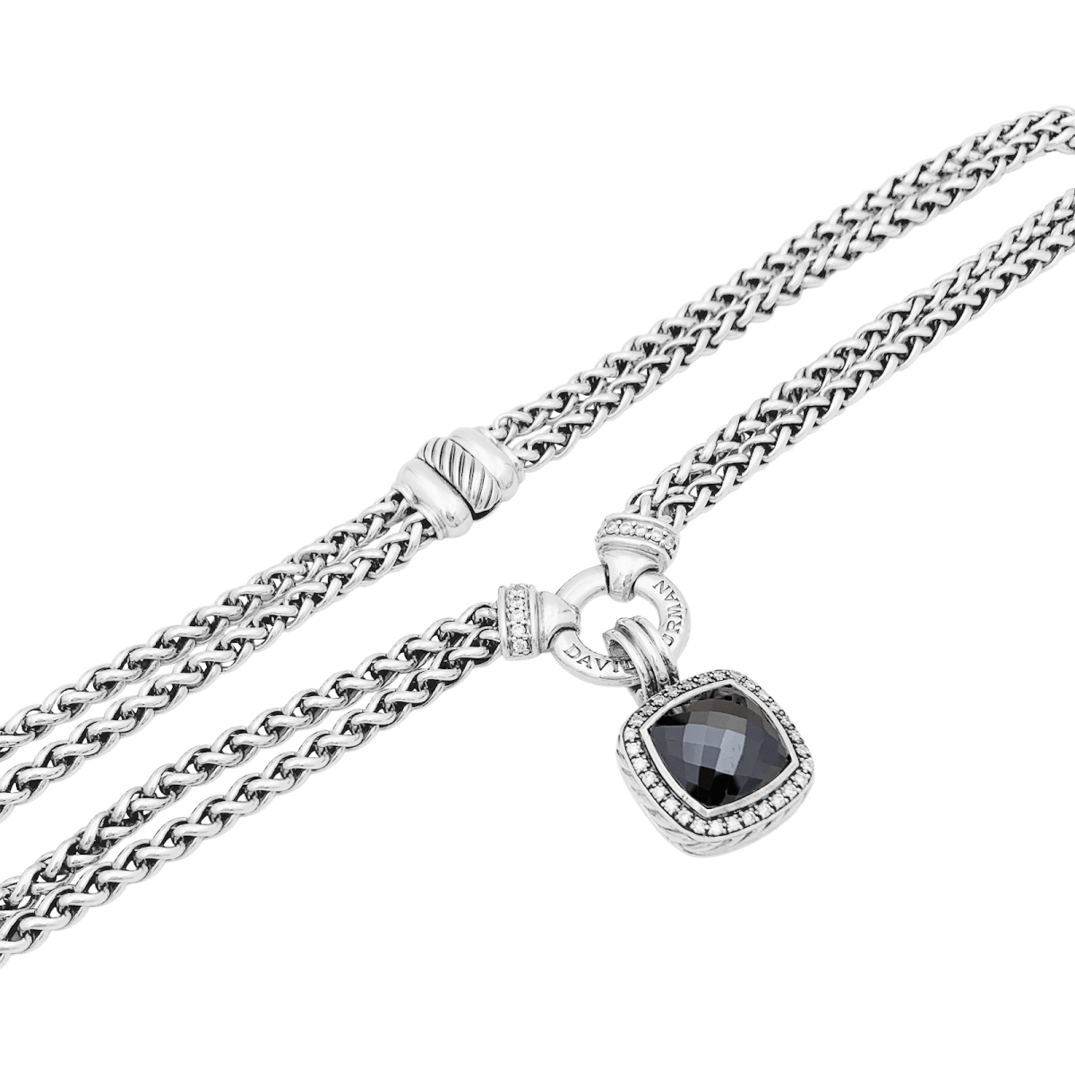 Collier Pendentif DAVID YURMAN "Grand Albion" en argent, hématite et diamants - Castafiore