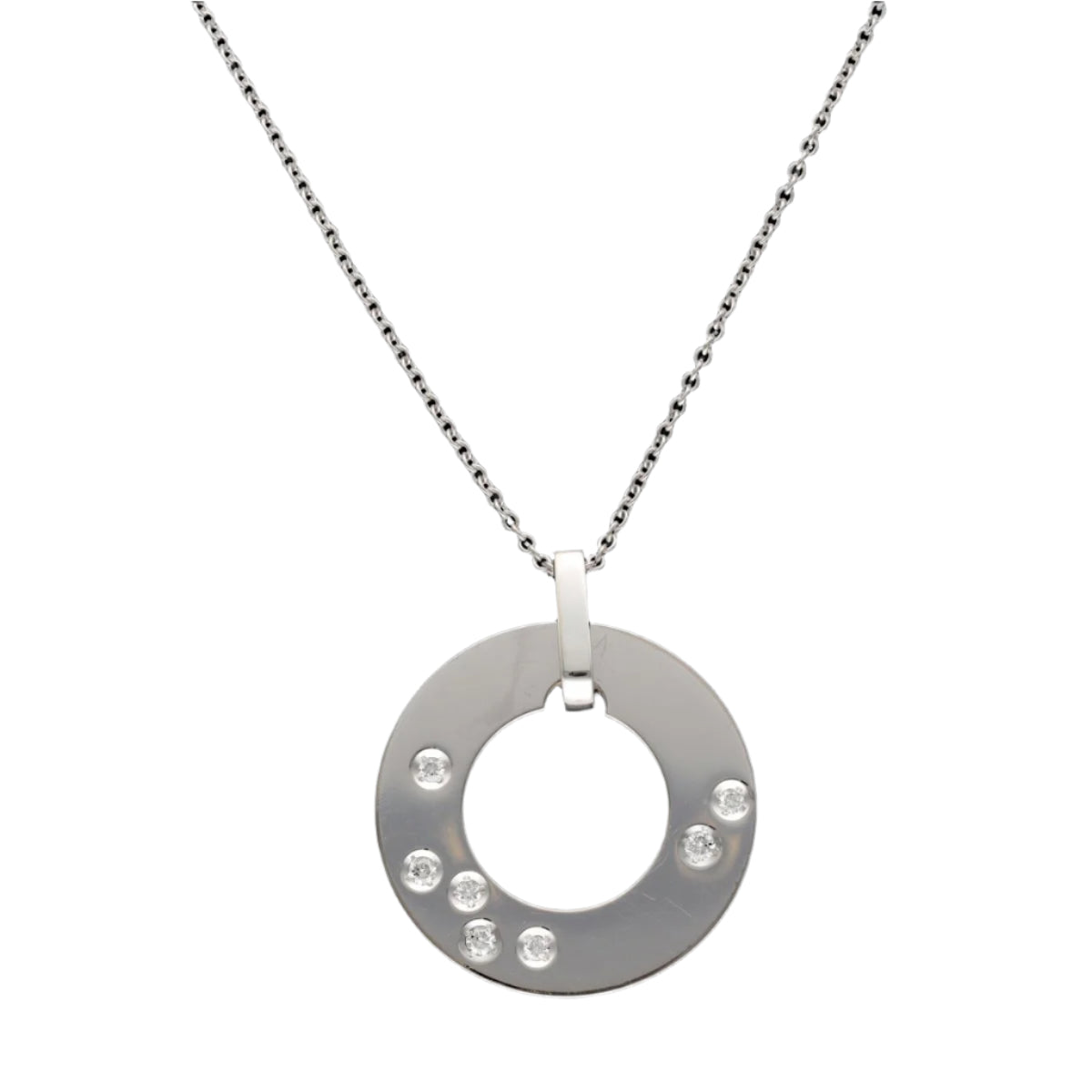 Collier pendentif Dinh Van "Cible" Grand Modèle en or gris 18K avec diamant – Vers 2015 - Castafiore