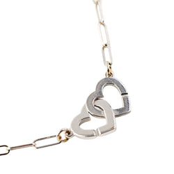 Collier Pendentif DINH VAN "Menottes Double Coeurs R9" en or blanc et diamants - Castafiore