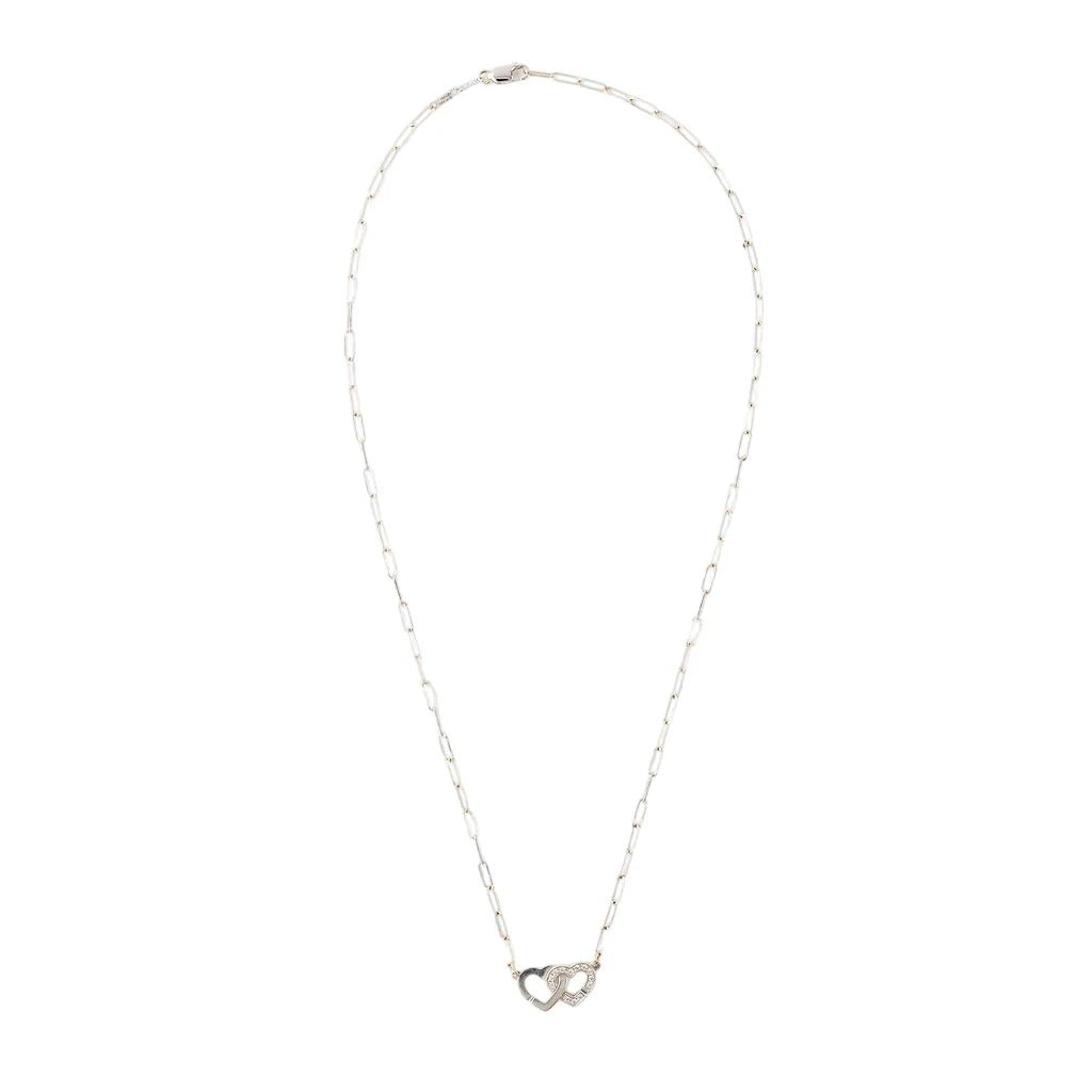 Collier Pendentif DINH VAN "Menottes Double Coeurs R9" en or blanc et diamants - Castafiore