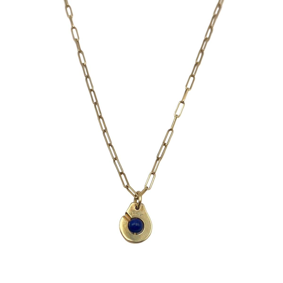 Collier Pendentif DINH VAN "Menottes R10" en or jaune et lapis lazuli - Castafiore