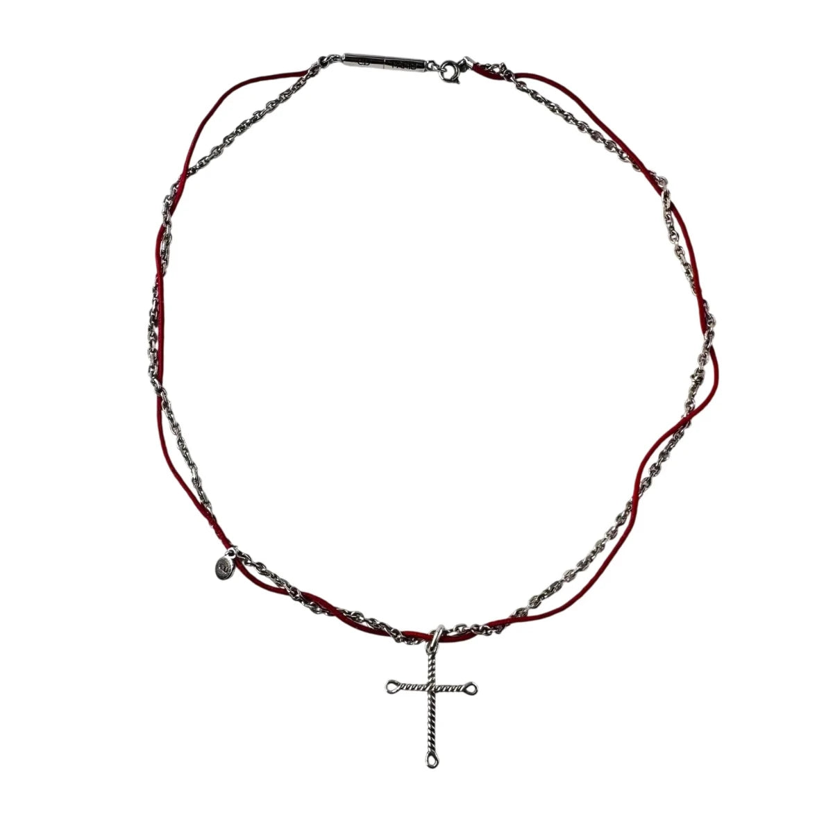 Collier Pendentif DIOR Croix en argent et cordon - Castafiore