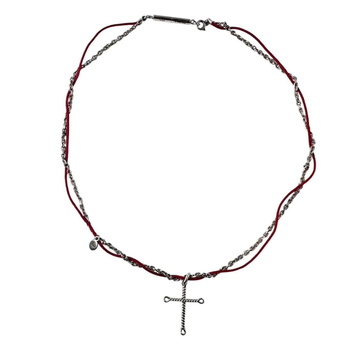 Collier Pendentif DIOR Croix en argent et cordon - Castafiore