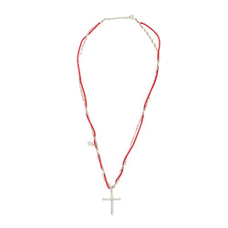 Collier Pendentif DIOR Croix en argent et cordon - Castafiore