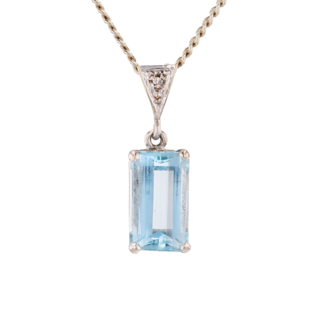 Collier Pendentif en or blanc, aigue - marine et diamant - Castafiore