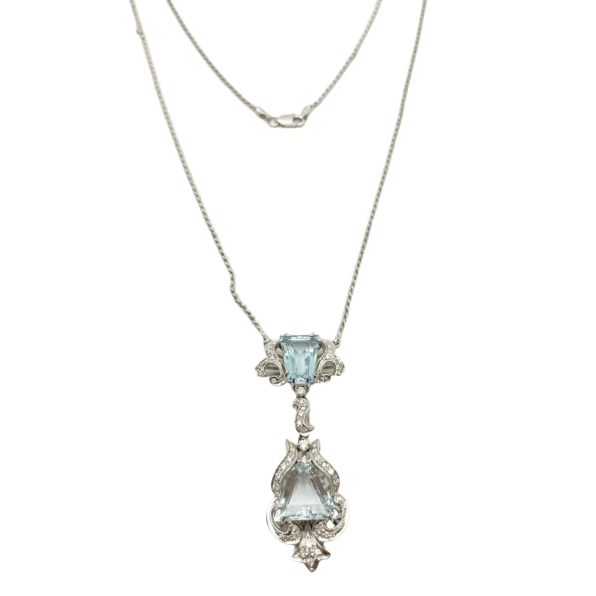 Collier Pendentif en or blanc, aigue-marine et diamants - Castafiore