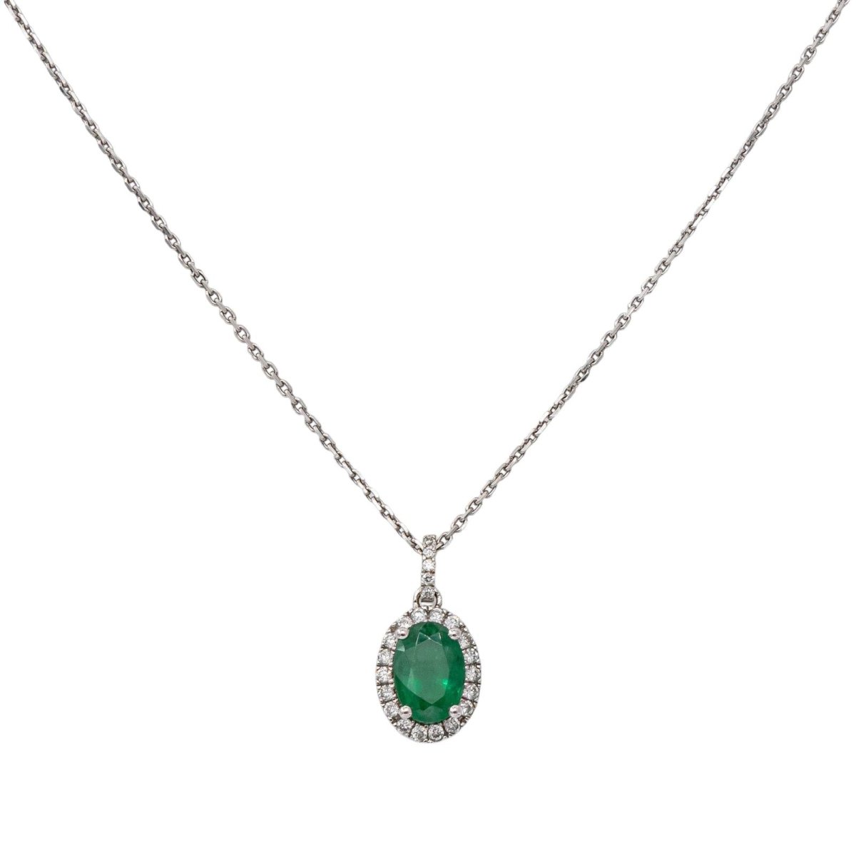 Collier Pendentif en or blanc, émeraude et diamants - Castafiore