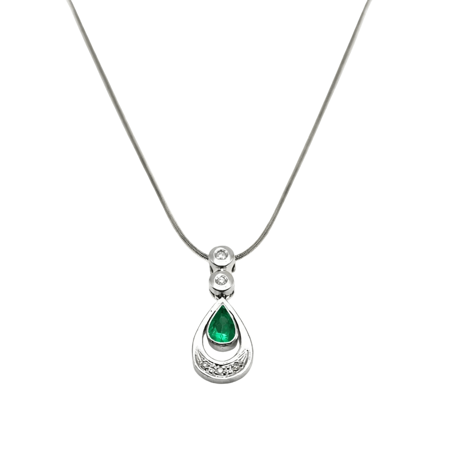 Collier Pendentif en or blanc, émeraude et diamants - Castafiore