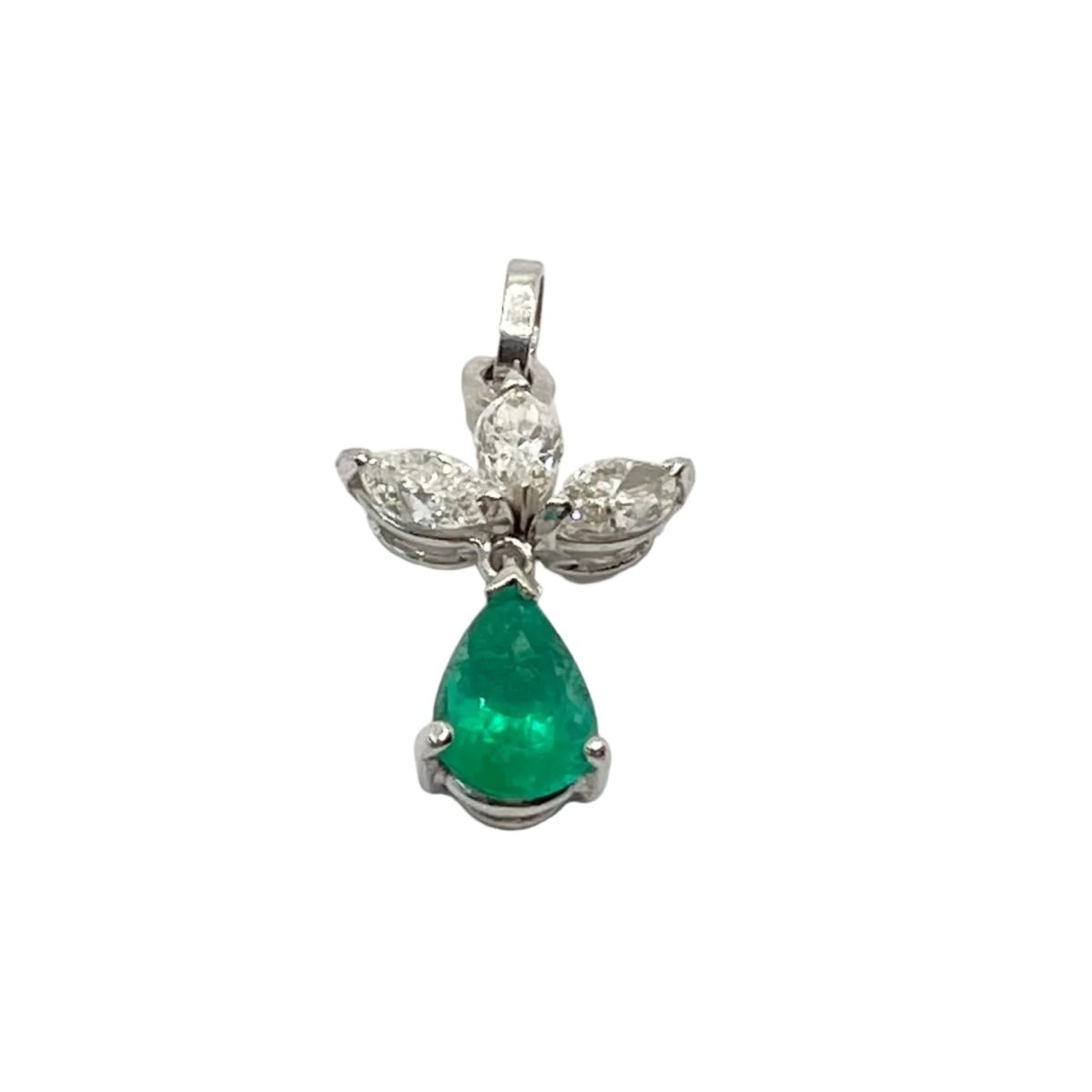 Collier Pendentif en or blanc, émeraude et diamants - Castafiore