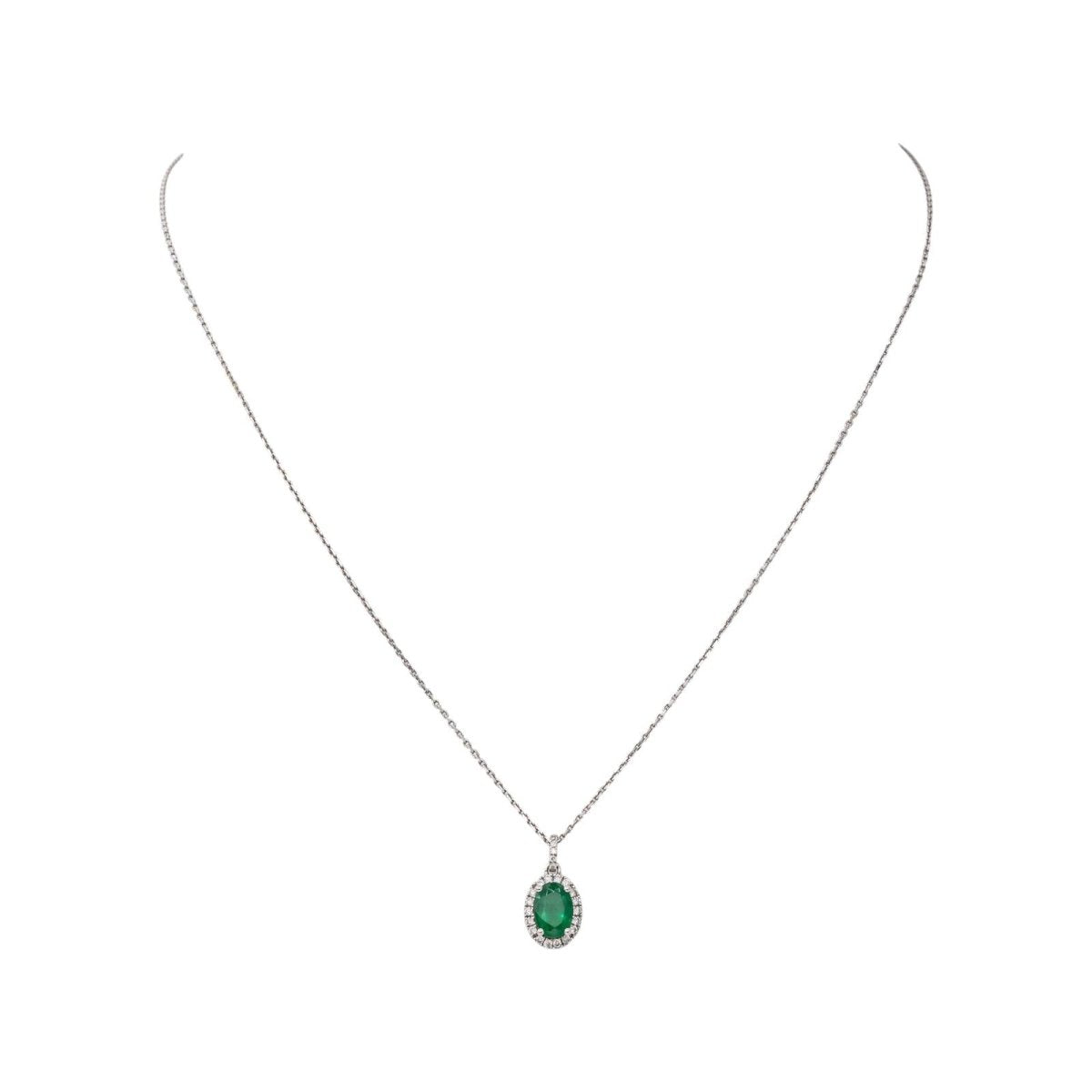 Collier Pendentif en or blanc, émeraude et diamants - Castafiore