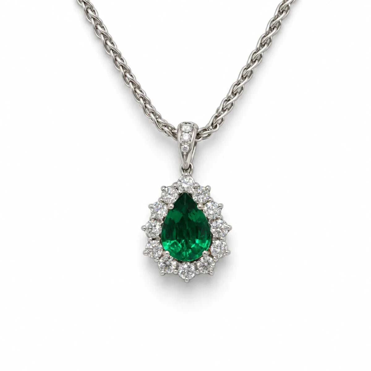 Collier Pendentif en or blanc, émeraude et diamants - Castafiore