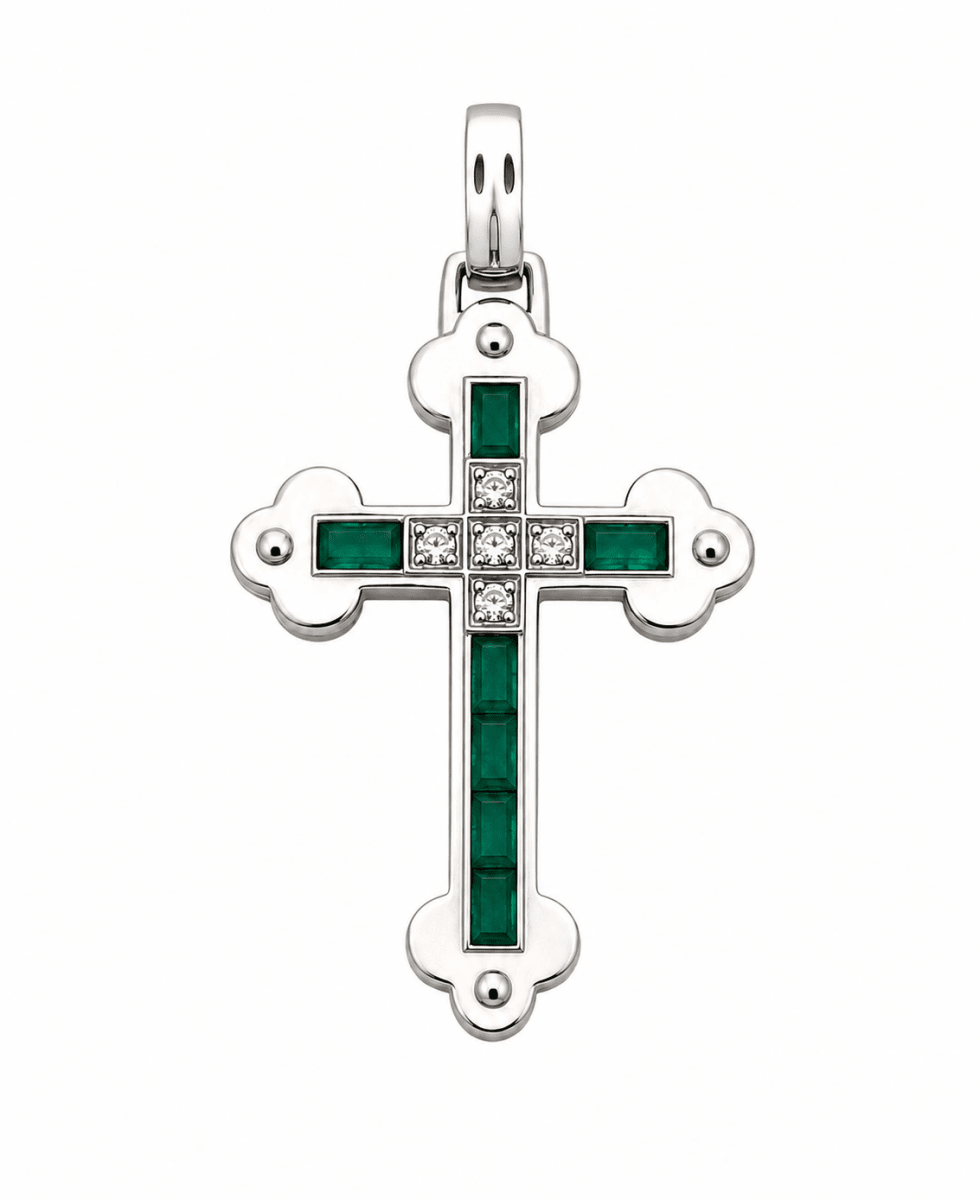 Collier Pendentif en or blanc, émeraude et diamants - Castafiore
