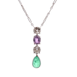 Collier Pendentif en or blanc, émeraude, saphir et diamants - Castafiore