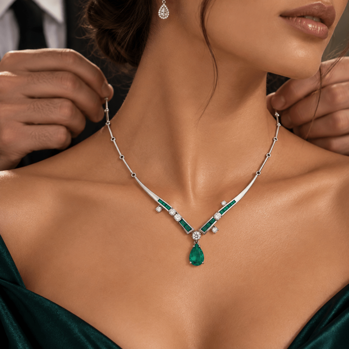 Collier Pendentif en or blanc, émeraudes et diamants - Castafiore