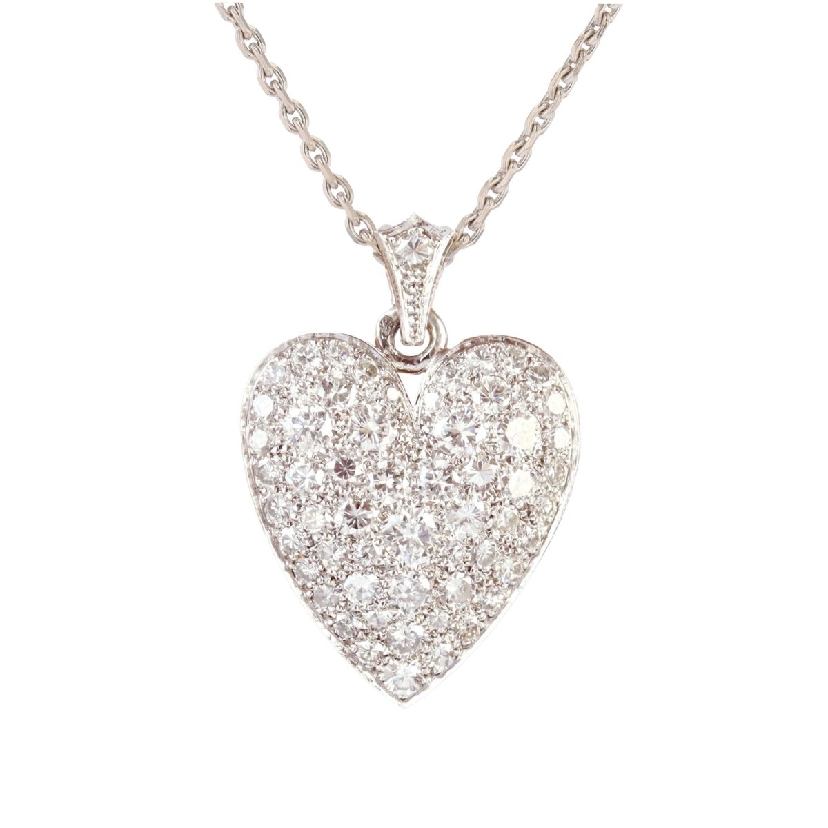 Heart pendant diamonds and its chain white gold