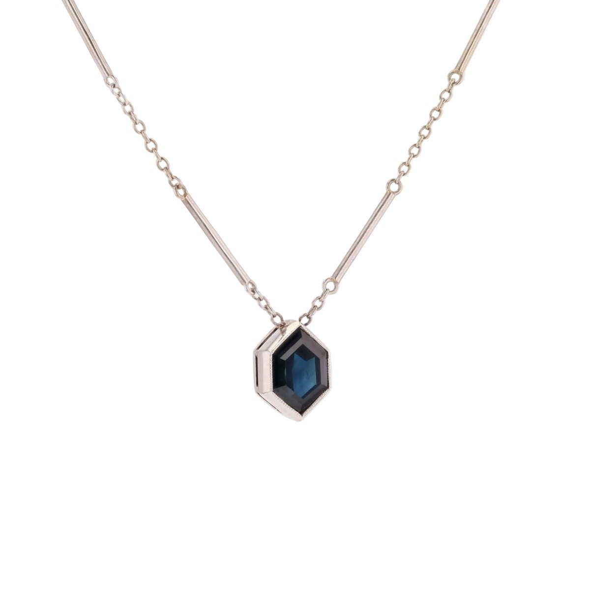 Collier Pendentif en or blanc et saphir - Castafiore