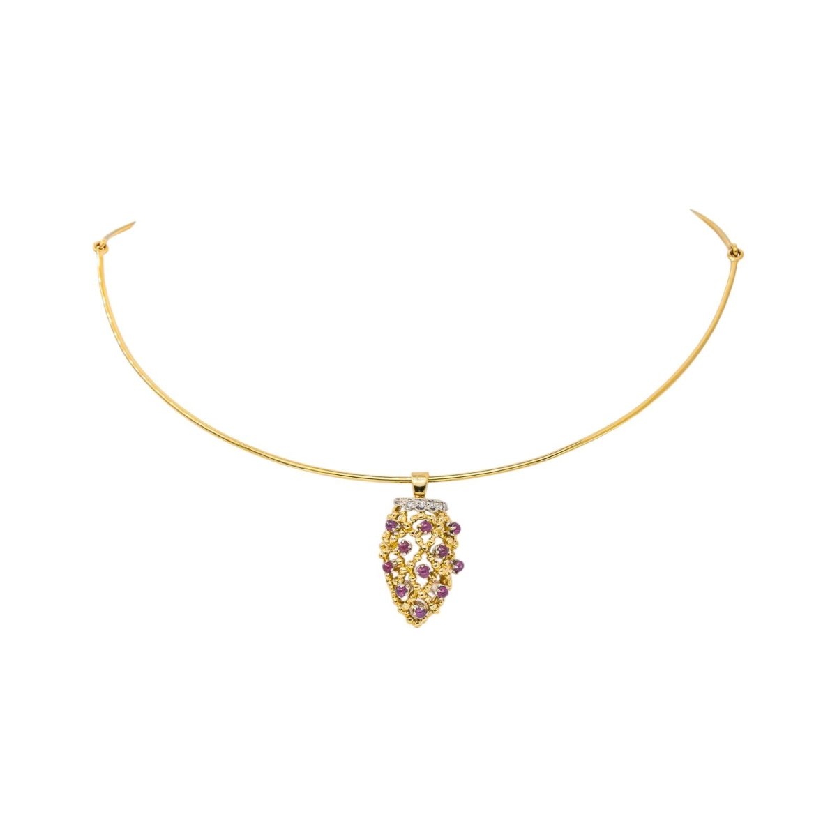 Collier Pendentif en or blanc, or jaune, rubis et diamants - Castafiore