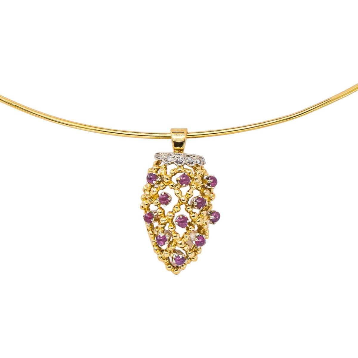 Collier Pendentif en or blanc, or jaune, rubis et diamants - Castafiore