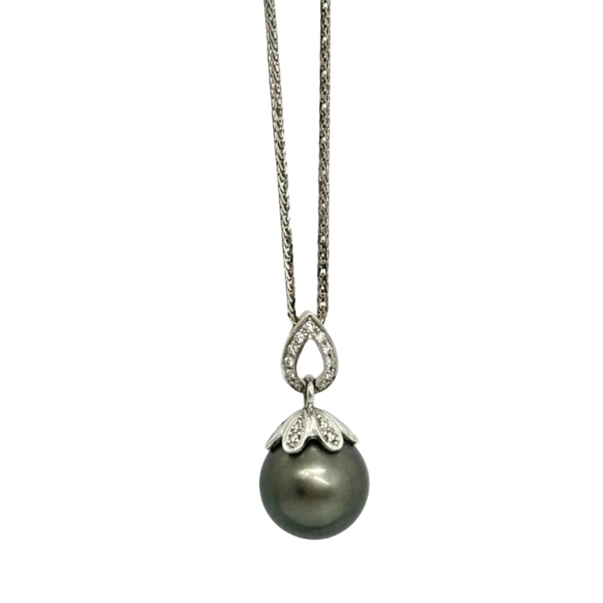 Collier Pendentif en or blanc, perle et diamants - Castafiore